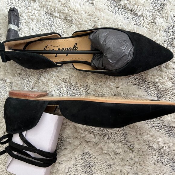 Free People Noelle Wrap Flat Black Suede Shoe New Size 37 - Picture 3 of 6